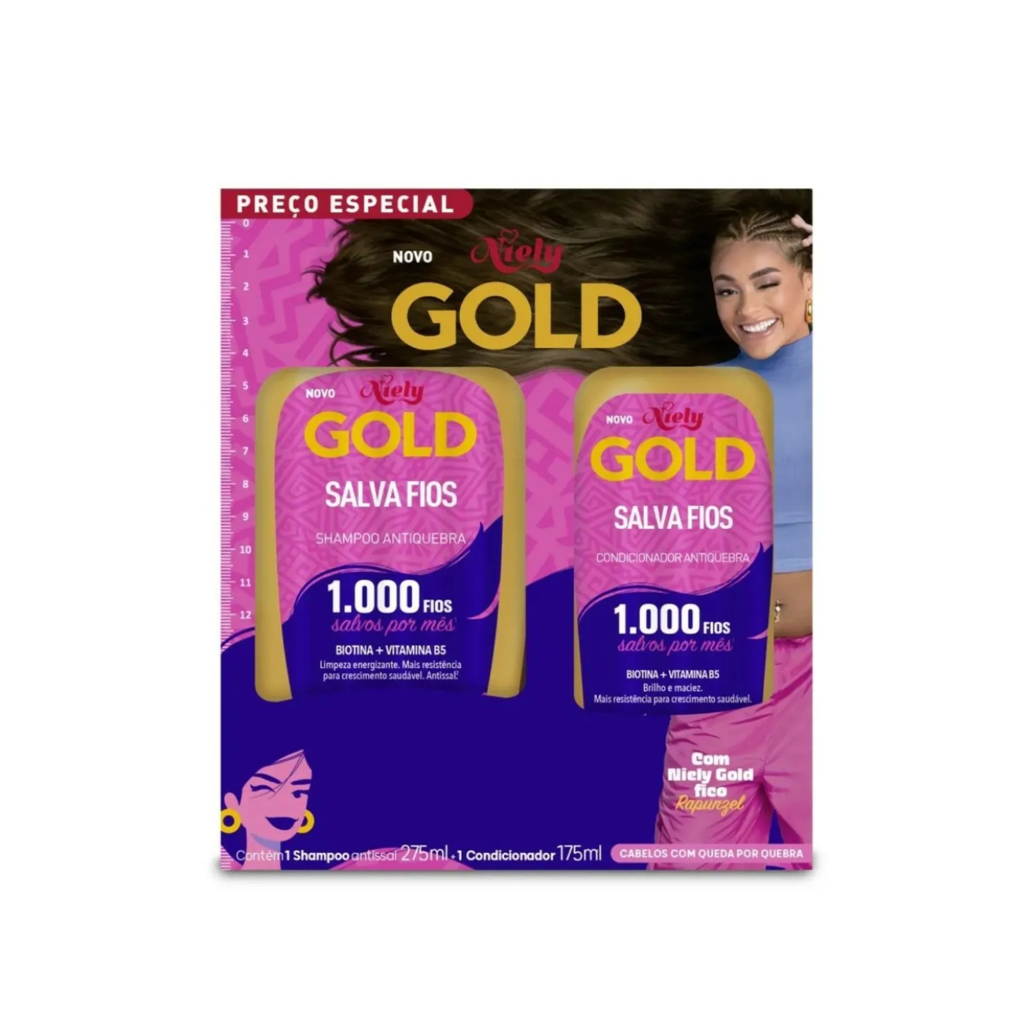 Kit Niely Gold Salva Fios Antiquebra Shampoo 275ml + Condicionador 175ml