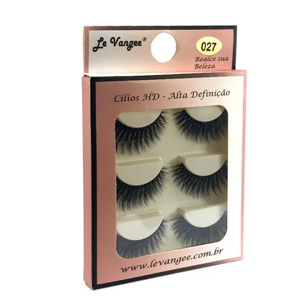Caixa 03 Pares de Cílios Postiços HD Alta Definição 027 Le Vangee