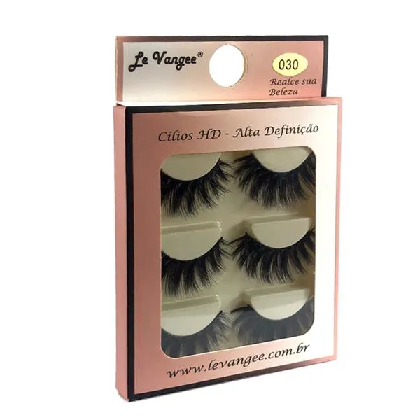 Caixa 03 Pares de Cílios Postiços HD Alta Definição 030 Le Vangee