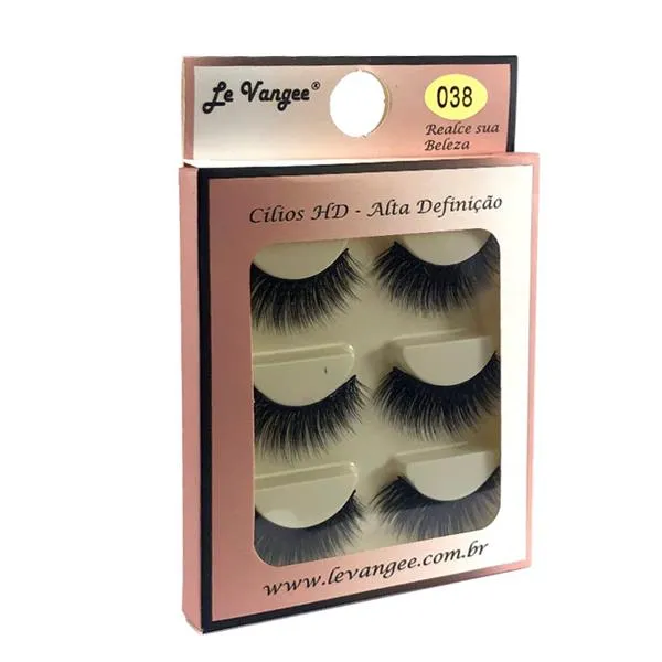 Caixa 03 Pares de Cílios Postiços HD Alta Definição 038 Le Vangee