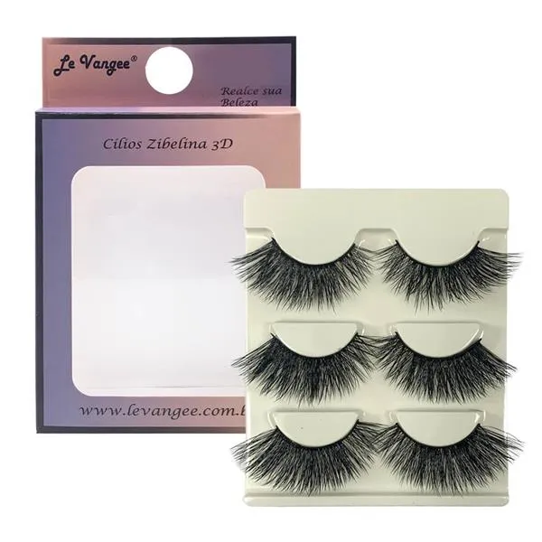 Caixa 03 Pares de Cílios Postiços Zibelina 3D D150 Le Vangee