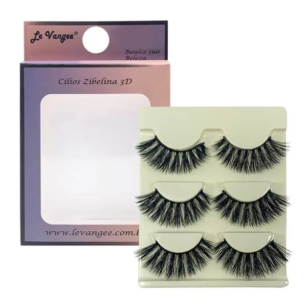 Caixa 03 Pares de Cílios Postiços Zibelina 3D D069 Le Vangee
