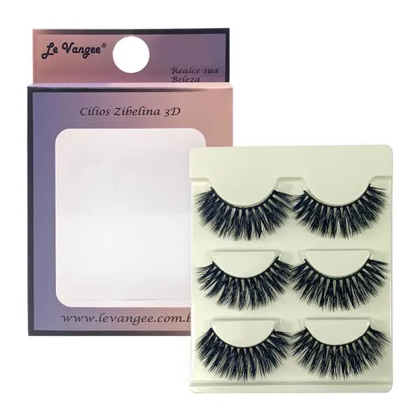 Caixa 03 Pares de Cílios Postiços Zibelina 3D D156 Le Vangee