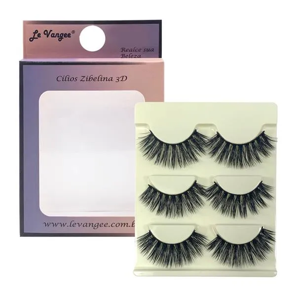 Caixa 03 Pares de Cílios Postiços Zibelina 3D D068 Le Vangee