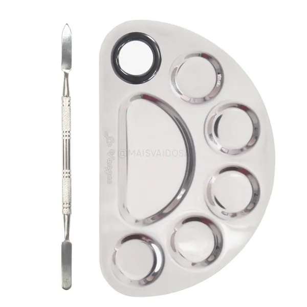 Placa + Espátula Em Aço Inox Para Maquiagem Le Vangee