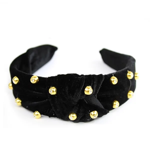 Tiara Turbante com Nó em Veludo com Strass Preta