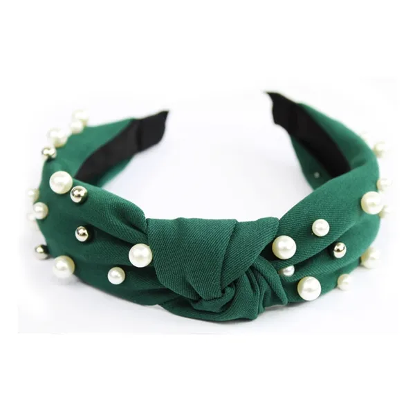 Tiara Turbante com Nó e Pérolas Verde