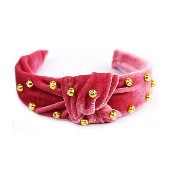 Tiara Turbante com Nó em Veludo com Strass Rosa Queimado