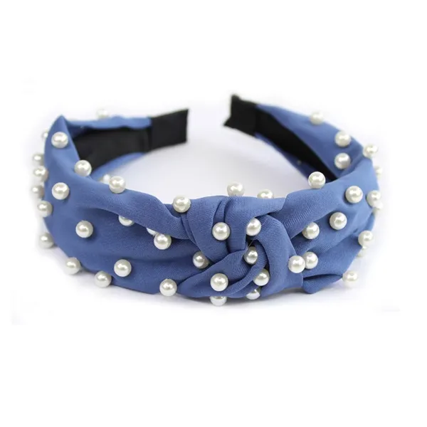 Tiara Turbante com Nó e Pérolas Azul