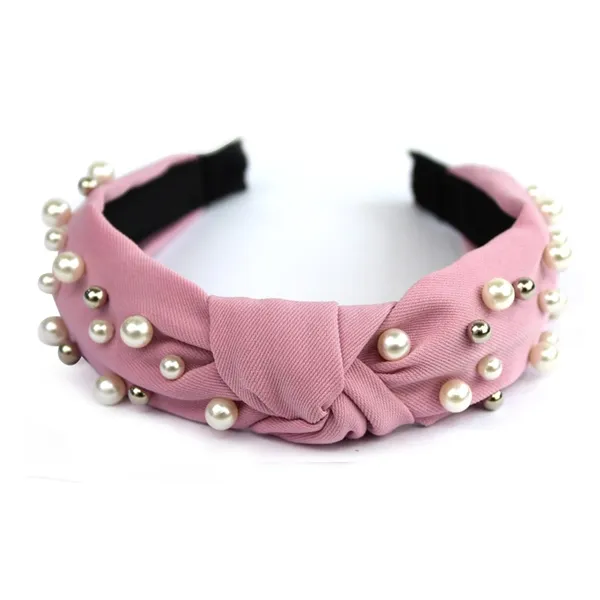 Tiara Turbante com Nó e Pérolas Rosa