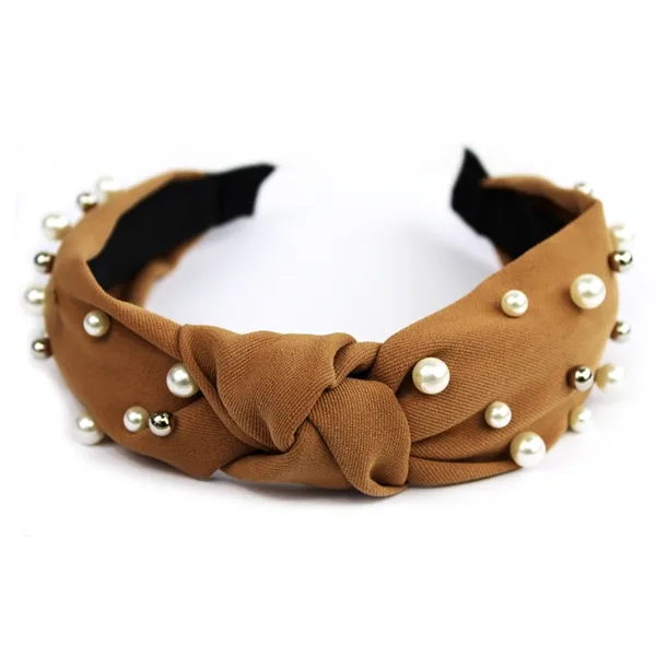 Tiara Turbante com Nó e Pérolas Nude