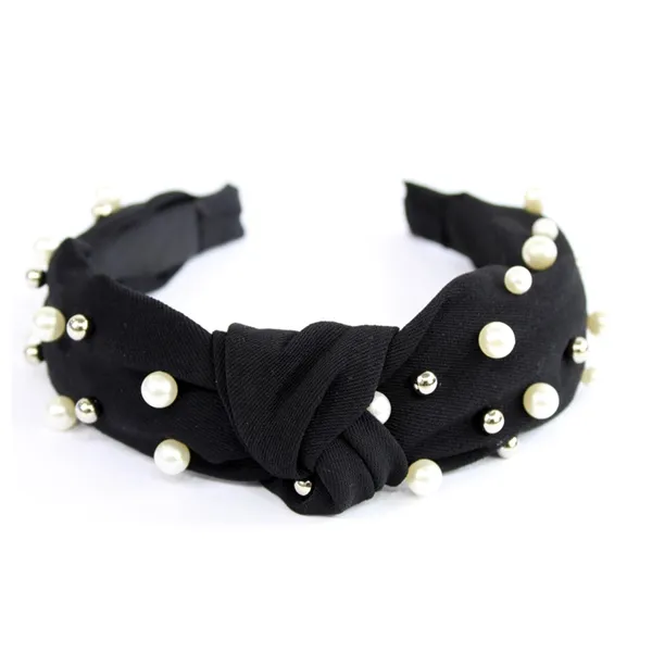 Tiara Turbante com Nó e Pérolas Preta