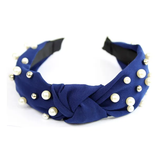 Tiara Turbante com Nó e Pérolas Marinho