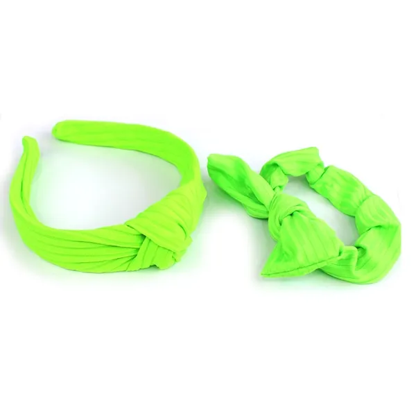 Kit Tiara Turbante com Nó e Elástico Neon Verde