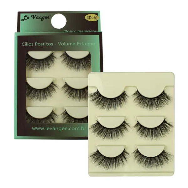 Caixa 03 Pares de Cílios Postiços Volume Extremo 3D-10 Le Vangee