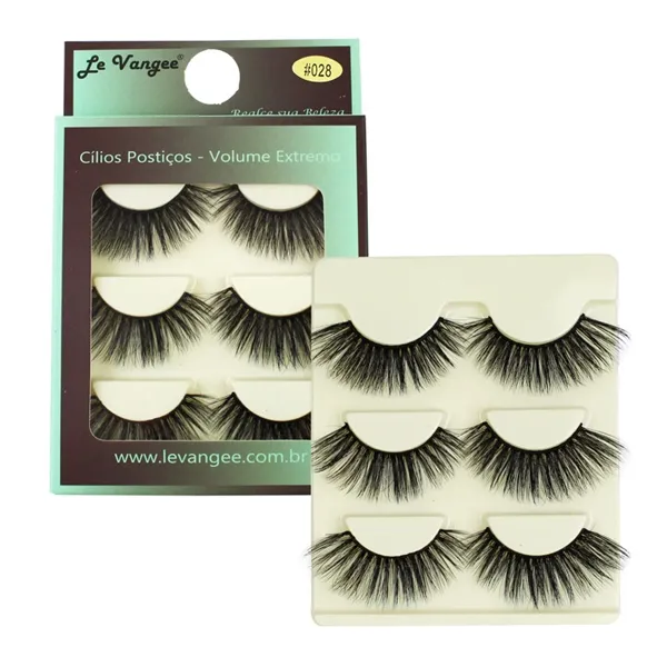 Caixa 03 Pares de Cílios Postiços Volume Extremo #028 Le Vangee