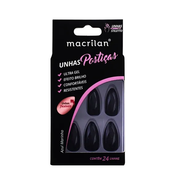 Unhas Postiças Azul Marinho Stiletto Macrilan