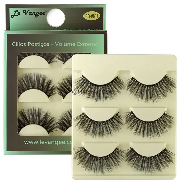Caixa 03 Pares de Cílios Postiços Volume Extremo 3D#811 Le Vangee