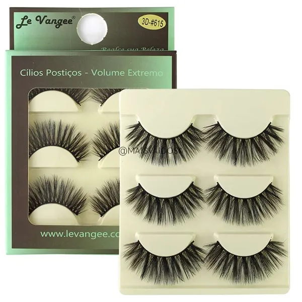 Caixa 03 Pares de Cílios Postiços Volume Extremo 3D#615 Le Vangee