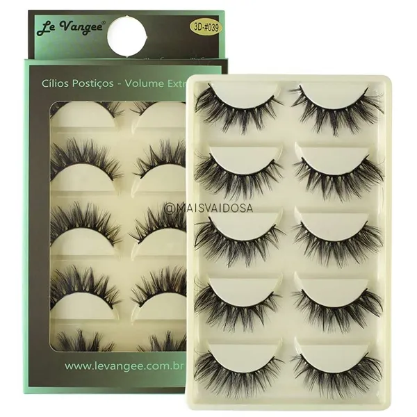 Caixa c/ 05 Pares de Cílios Postiços Volume Extremo 3D-039 Le Vangee