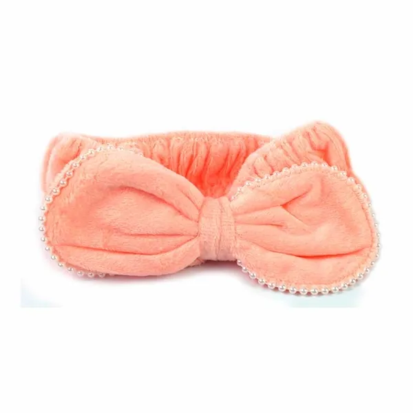 Faixa para Maquiagem Laço com Pérolas Salmão