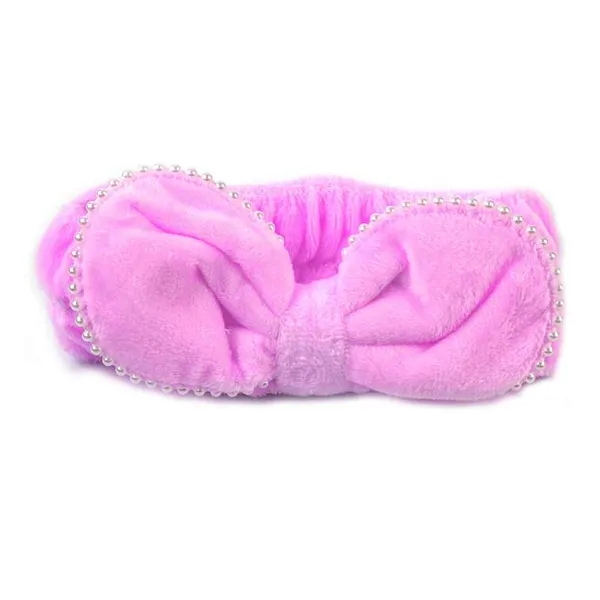 Faixa para Maquiagem Laço com Pérolas Lilás