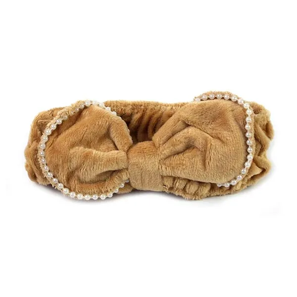 Faixa para Maquiagem Laço com Pérolas Areia