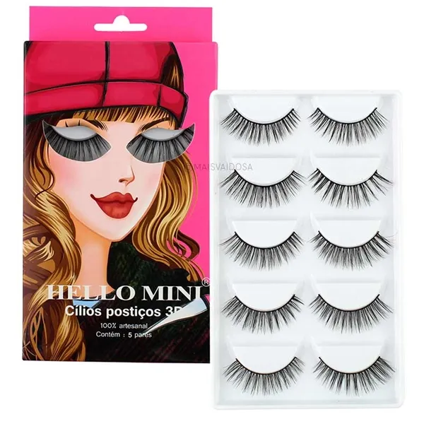 Caixa 05 Pares de Cílios Postiços Volume 3D-06 Hello Mini