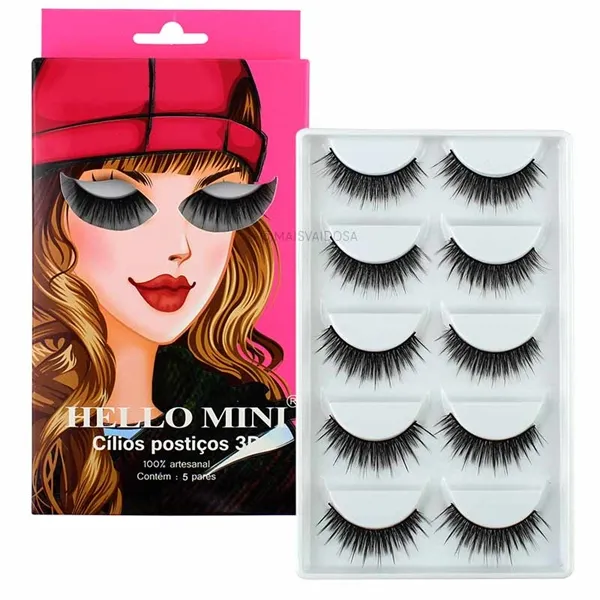 Caixa 05 Pares de Cílios Postiços Volume 3D-03 Hello Mini