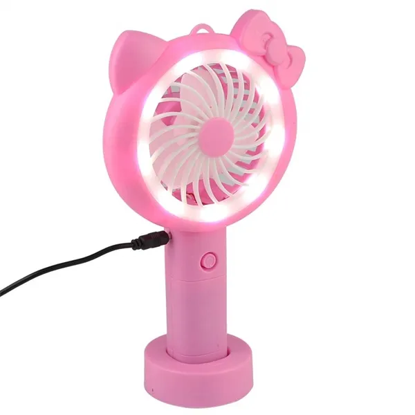 Mini Ventilador Portátil Rosa Lacinho USB com Led