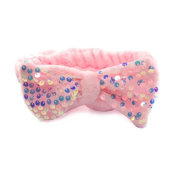 Faixa para Maquiagem com Laço Brilho Rosa Bebê