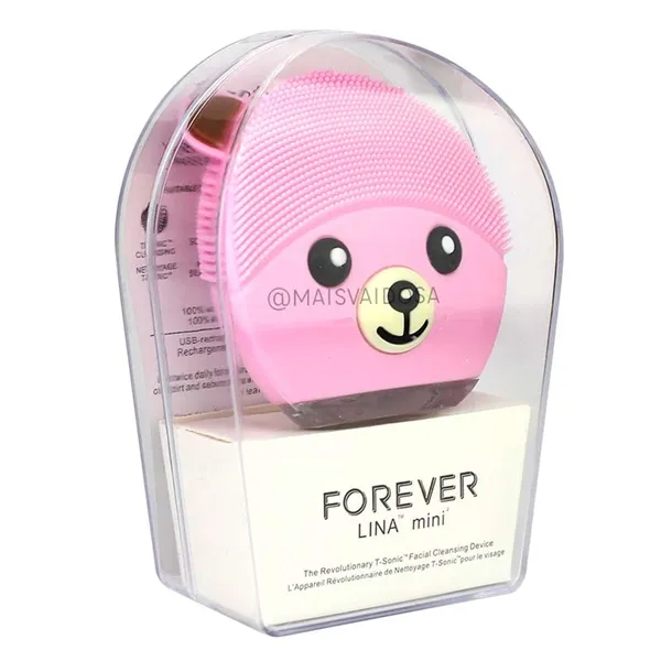 Escova de Limpeza Facial Massageadora Recarregável Rosa Urso