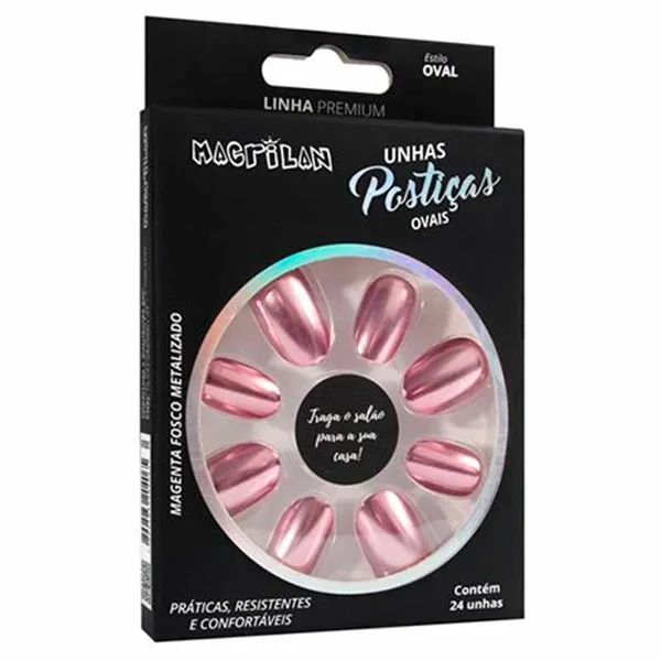 Unhas Postiças Ovais Magenta Fosco Metalizado Macrilan
