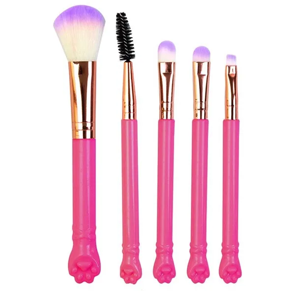 Kit com 05 Pincéis para Maquiagem Patinha de Gato Pink Ruby Anjo