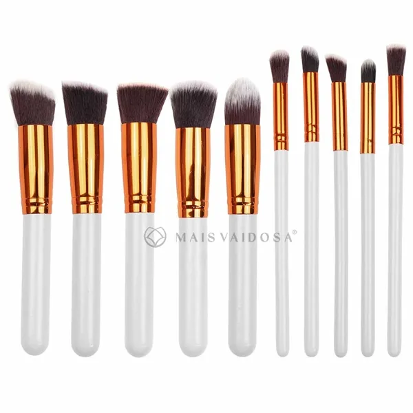 Kit com 10 Pincéis Kabuki e de Precisão Branco