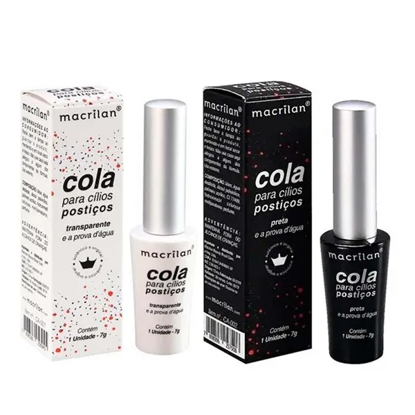 Kit 2 Colas Para Cilios Postiços Macrilan Transparente e Preta