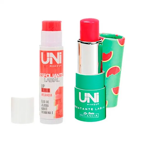 Esfoliante Labial Lip Scrub + Hidratante Labial Melancia Uni Makeup