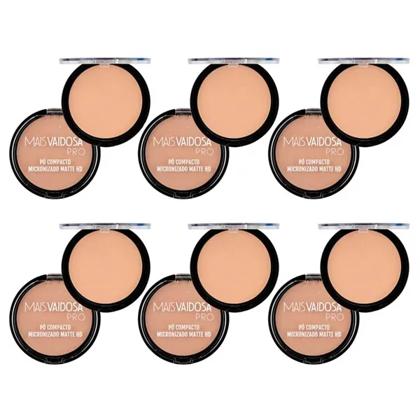 Kit com 6 unid Pó Compacto Vaidosa PRO Cor Vanilla