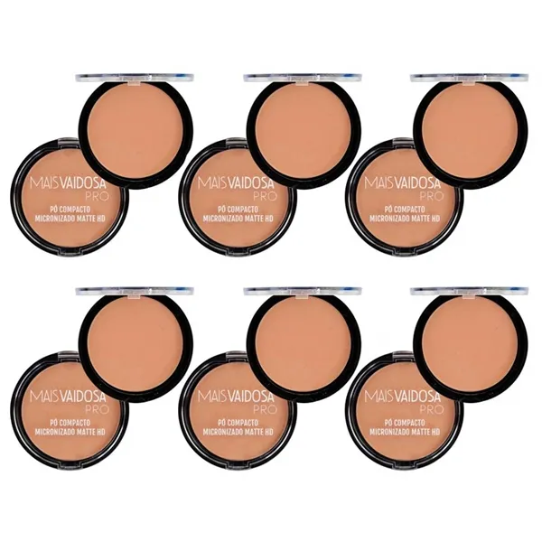 Kit com 6 unid Pó Compacto Vaidosa PRO Cor Medium