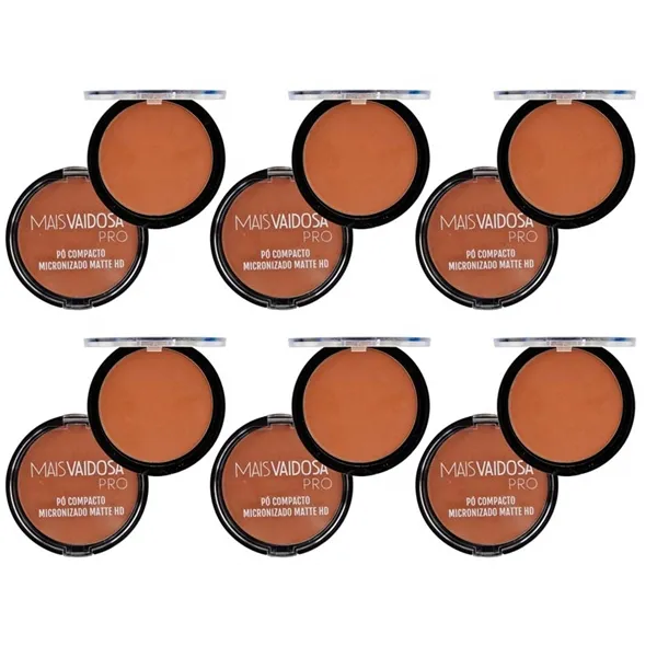 Kit com 6 unid Pó Compacto Vaidosa PRO Cor Brownie