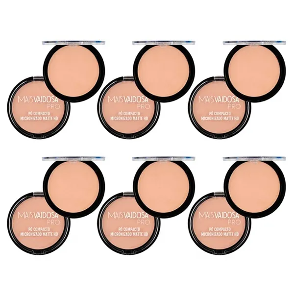 Kit com 6 unid Pó Compacto Vaidosa PRO Cor Light