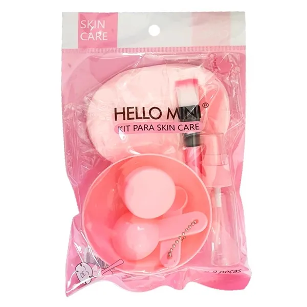 Kit 9 Peças para Skincare e Argila Hello Mini Rosa