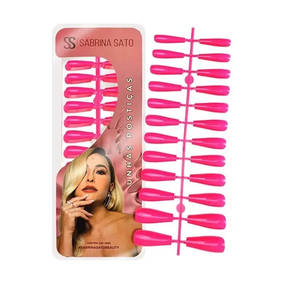 Unhas Postiças Rosa Neon 240 Unidades