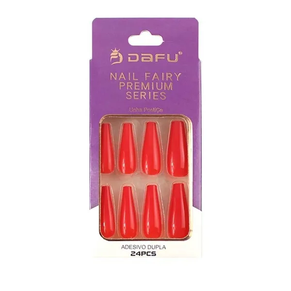 Unha Postiça Vermelha Rosa Adesiva 24 pçs