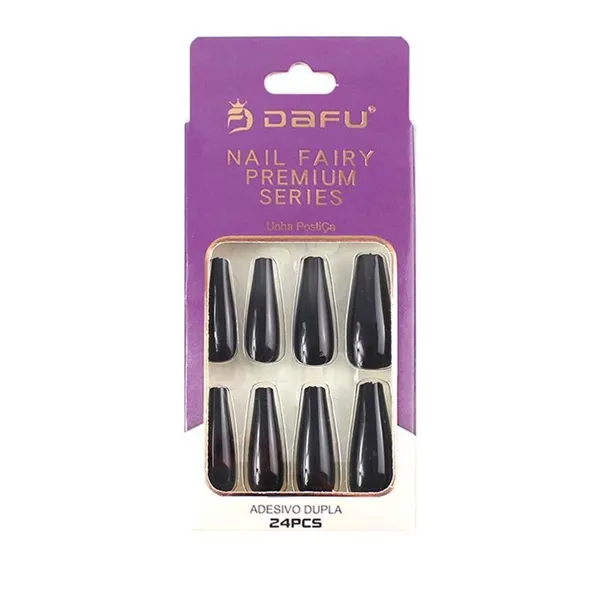 Unha Postiça Preta Bailarina Adesiva 24 pçs