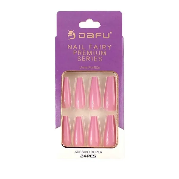Unha Postiça Rosa Adesiva 24 pçs