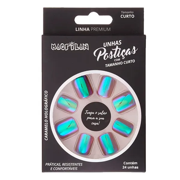 Unhas Postiças Tamanho Curto Caramelo Holográfico Macrilan
