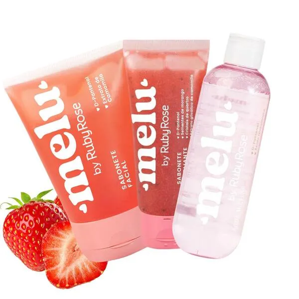 Kit Sabonetes Faciais MORANGO e Água Micelar Melu | 3 produtos
