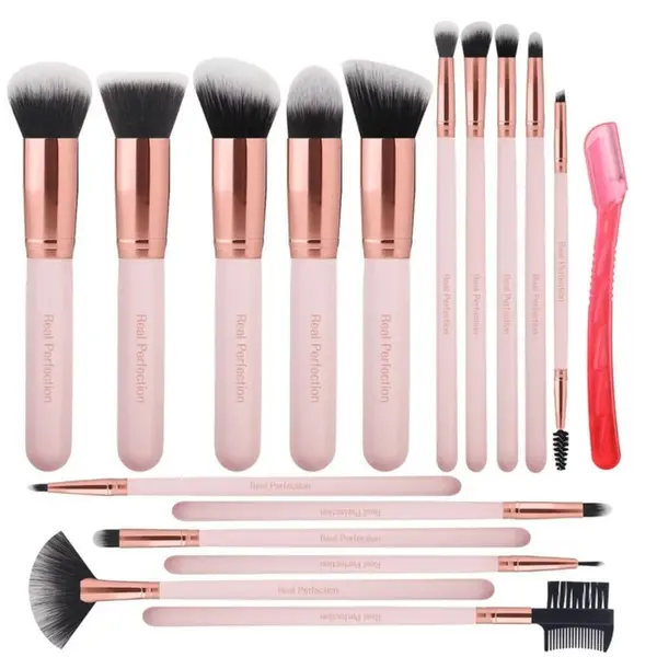 Kit Completo de Pincéis de Maquiagem - 16 peças Pink | Real Perfection