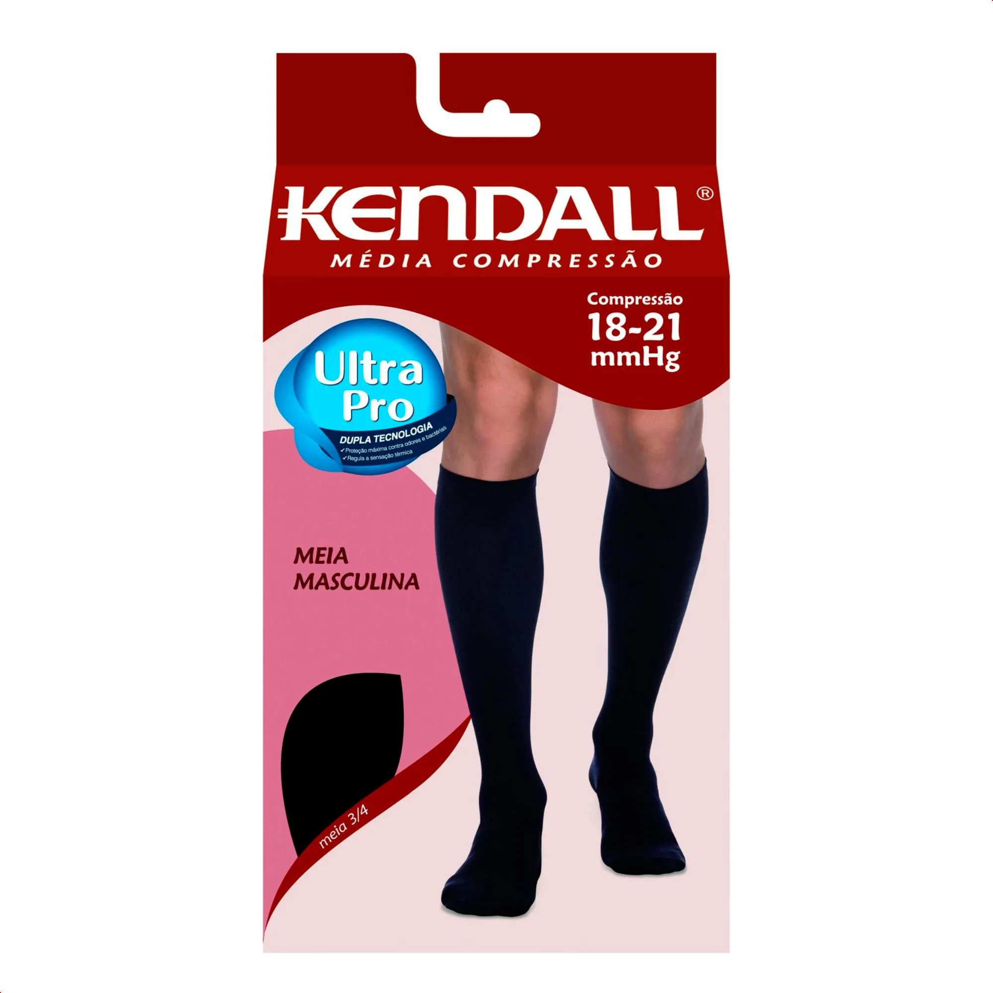 Meia Elástica Masculina Kendall Média Compressão 3/4 Preto G 1 Unidade